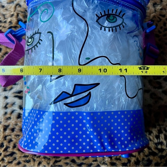 Whimsical Face Clear PVC Crossbody Bag – Blue/Polka Dot, 10” Tall - Picture 7 of 8